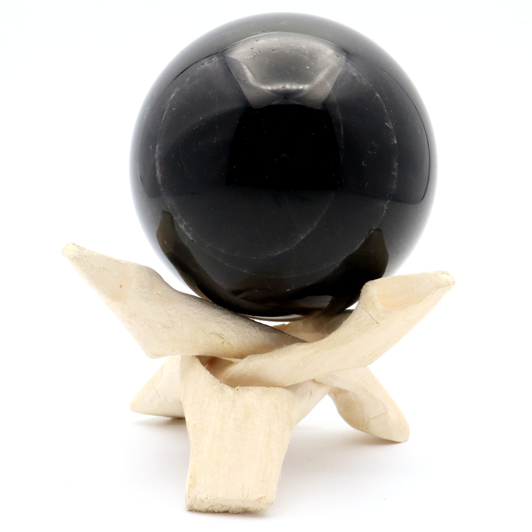 モリオン 黒水晶 丸玉 木製台座付き 山東省産 天然石 パワーストーン 1点もの 置き物 インテリア 置物 開運 原石