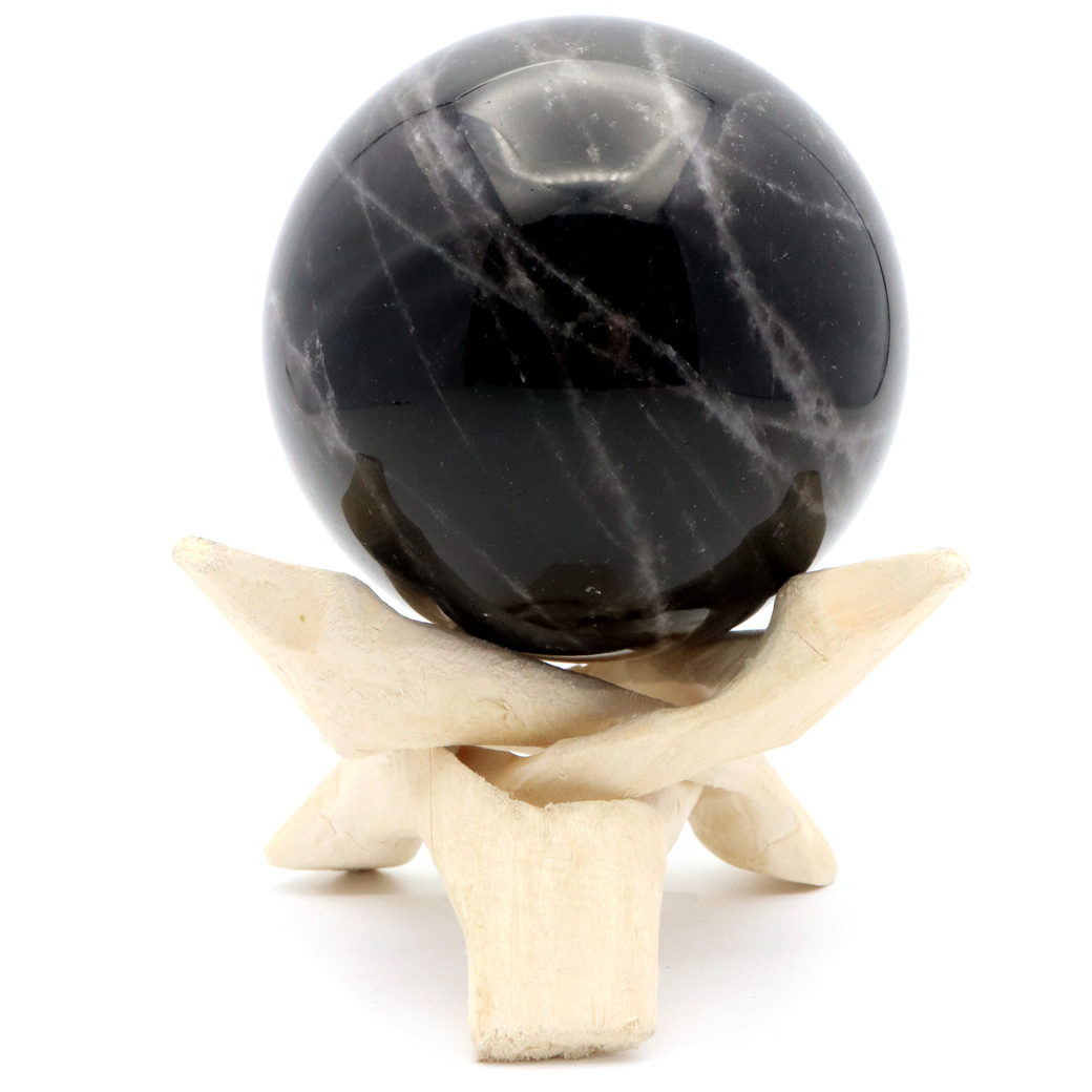 モリオン 黒水晶 丸玉 木製台座付き 山東省産 天然石 パワーストーン 1点もの 置き物 インテリア 置物 開運 原石