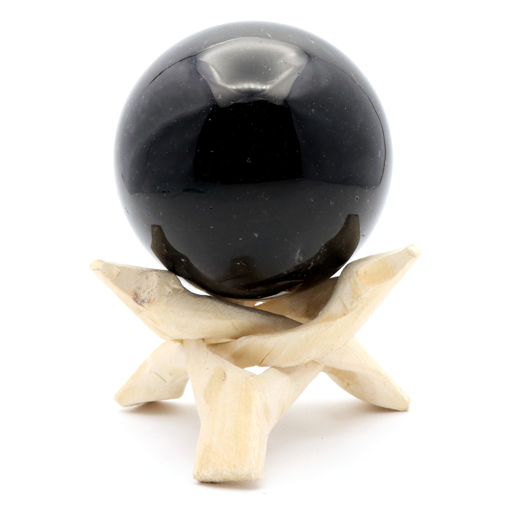 モリオン 黒水晶 丸玉 木製台座付き 山東省産 天然石 パワーストーン 1点もの 置き物 インテリア 置物 開運 原石