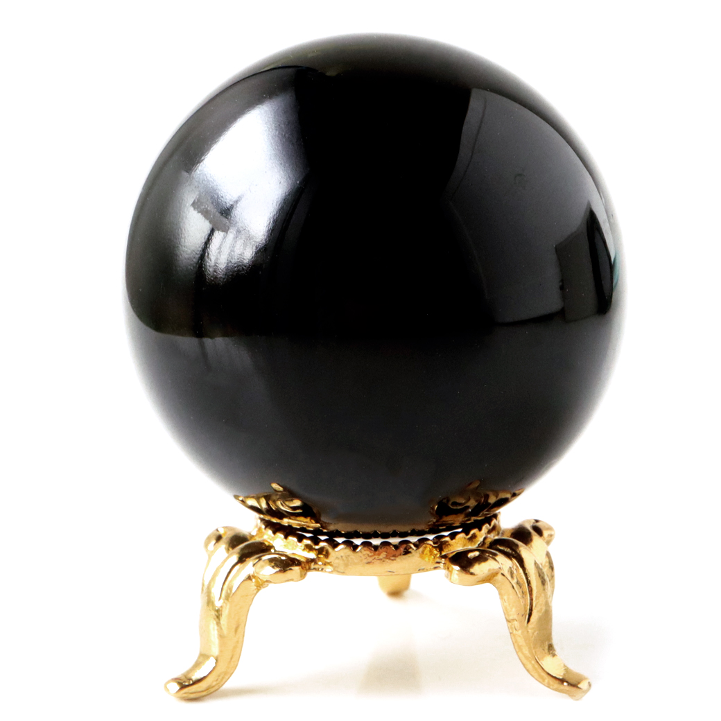 モリオン 黒水晶 丸玉 43mm 山東省産 台座付き 置き物 天然石 インテリア