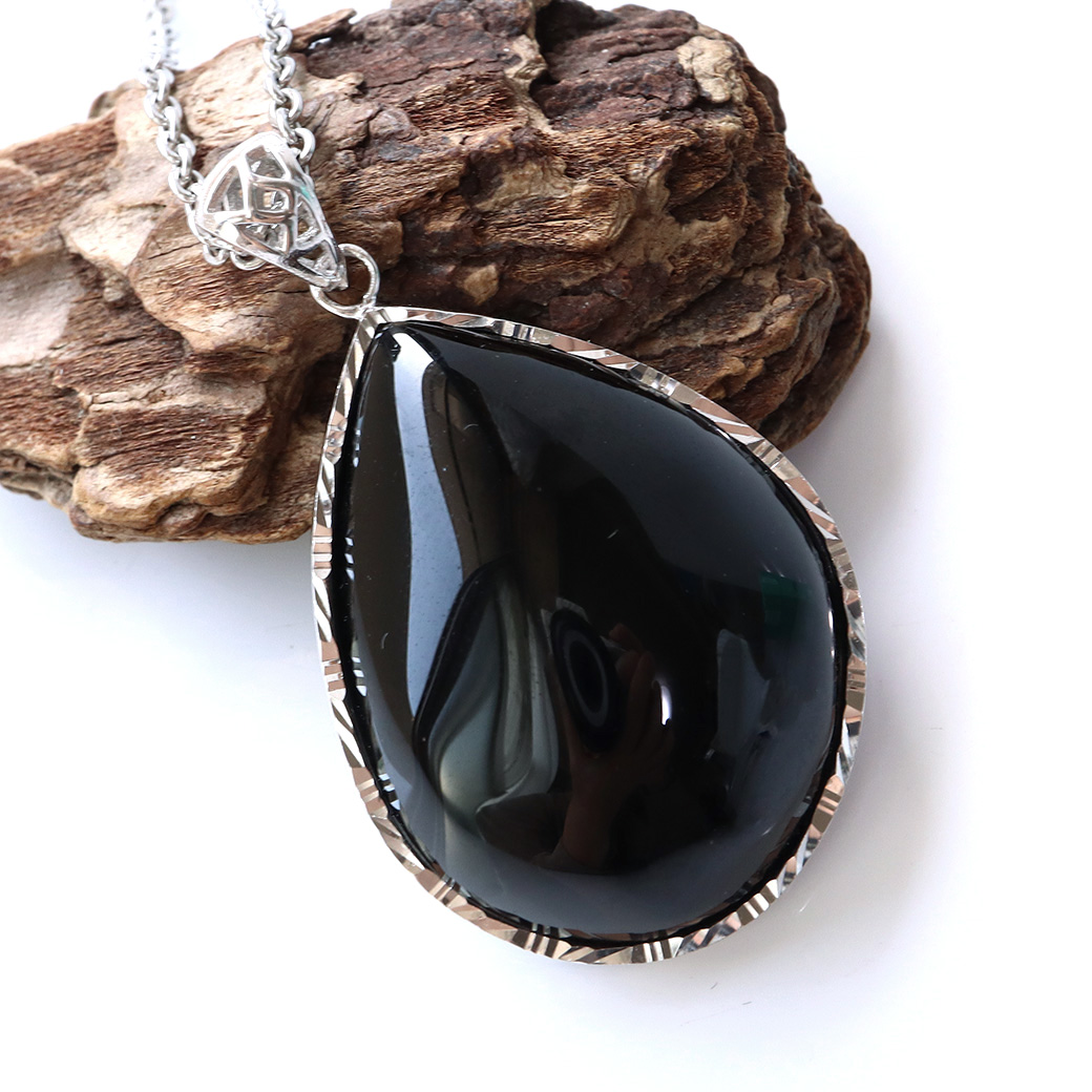 モリオン ペンダント 黒水晶 光を全く通さない高品質 Silver925 サージカルステンレス製チェーン付き