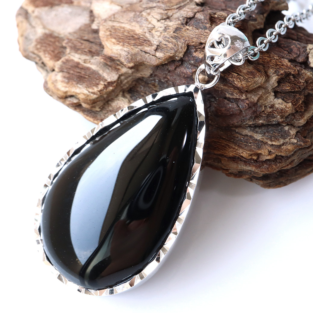 モリオン ペンダント 黒水晶 光を全く通さない高品質 Silver925 サージカルステンレス製チェーン付き