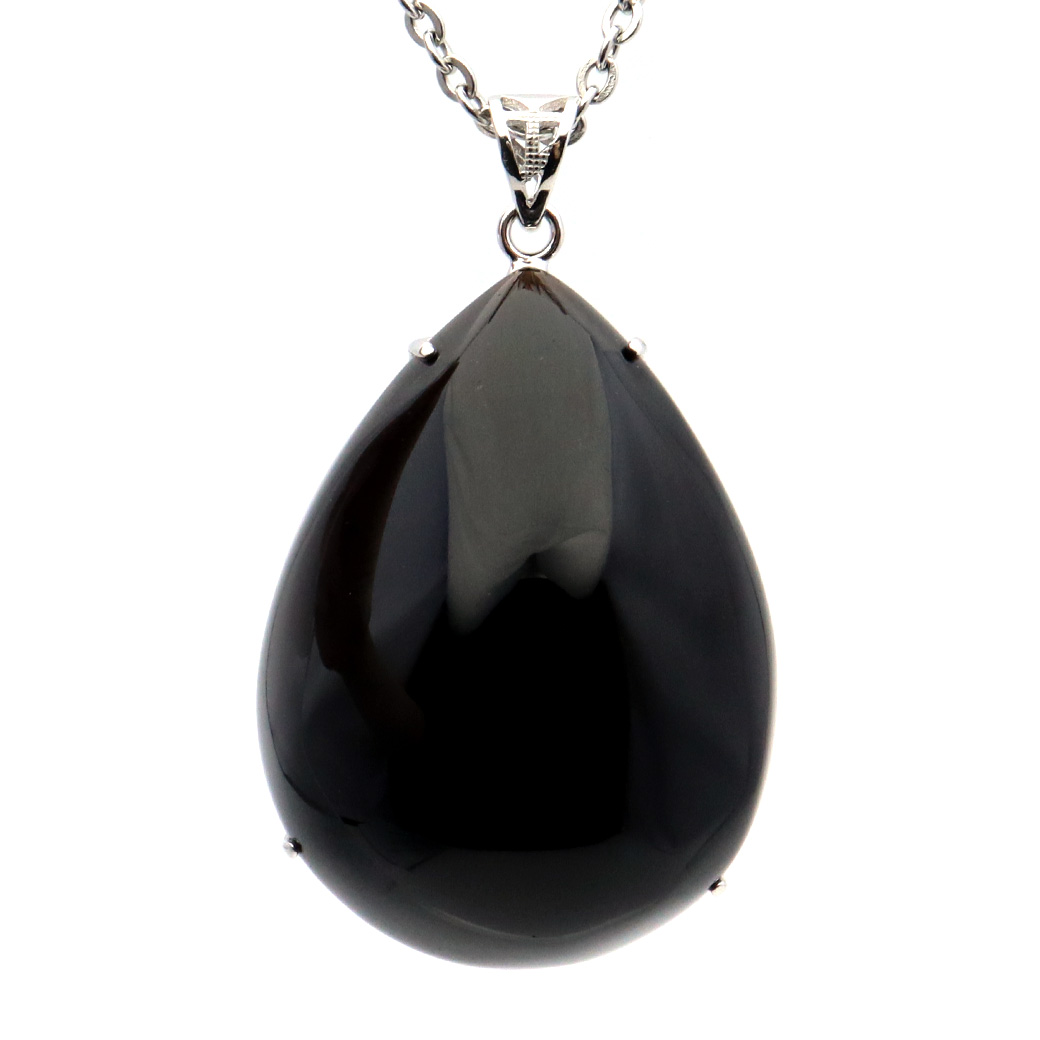 モリオン ネックレス 天然石 ペンダント トップ Lサイズ 大きめ メンズ 本物 男性 黒水晶 1点もの パワーストーン Silver925