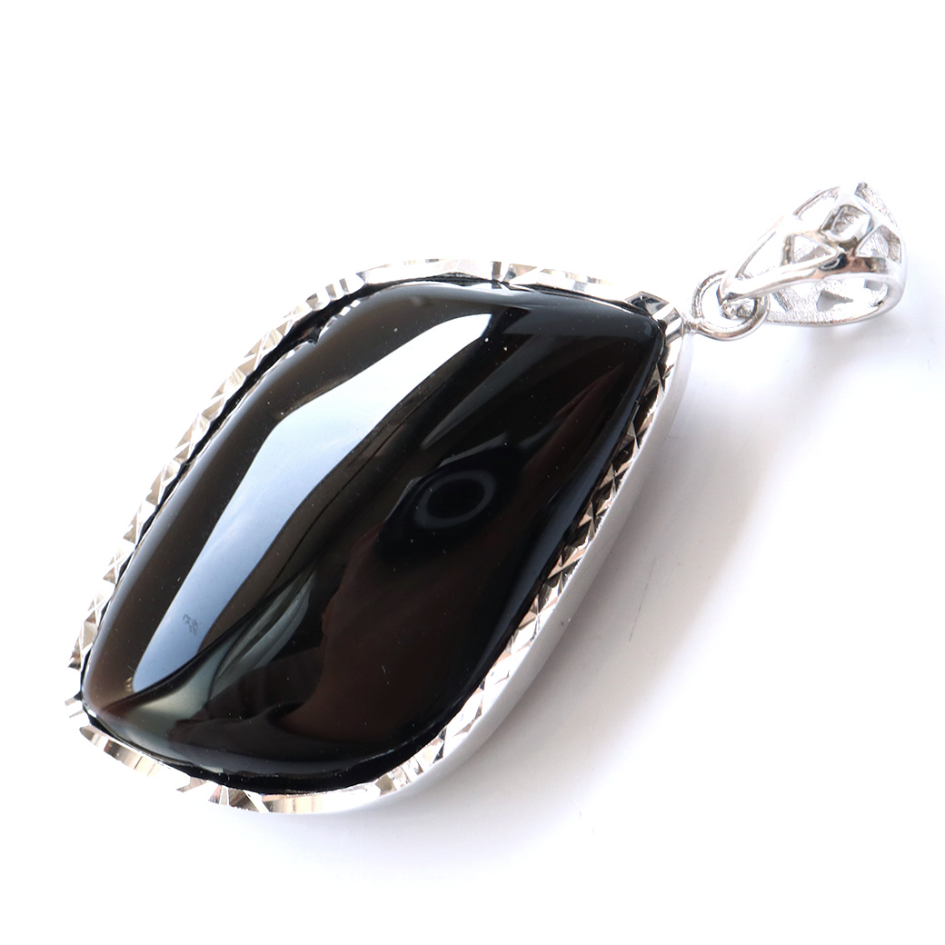 モリオン ペンダント 黒水晶 光を全く通さない高品質 Silver925 サージカルステンレス製チェーン付き