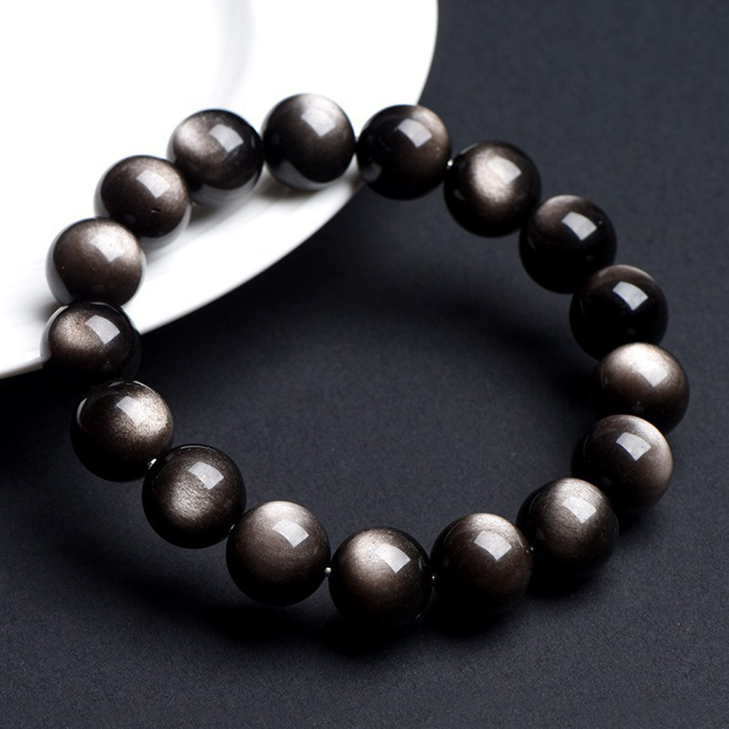 シルバーオブシディアン ブレスレット 10mm ラウンド パワーストーン 天然石 黒曜石 おしゃれ
