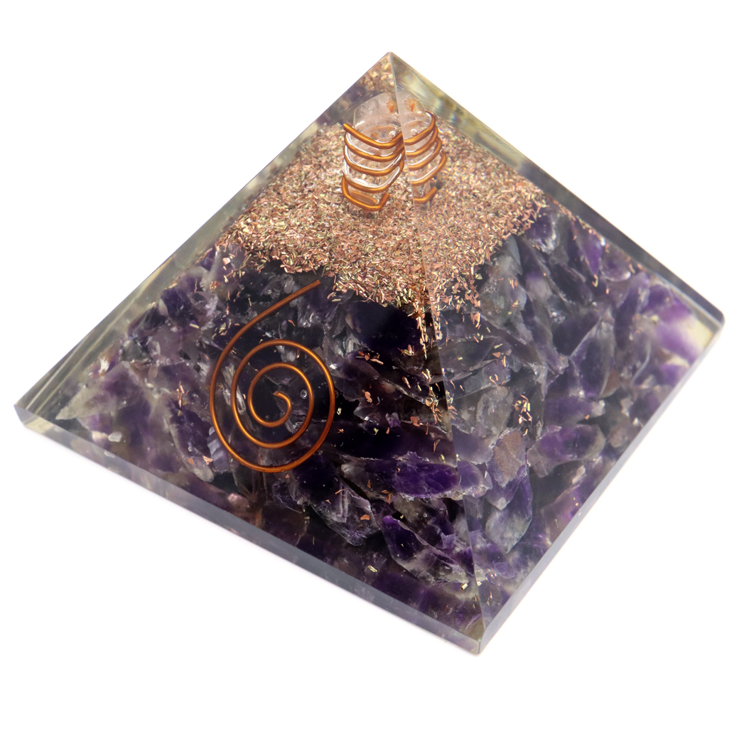 アメジスト使用 水晶単結晶入り オルゴナイトピラミッド 大人気スピリチュアルグッズ 幅約65-70mm前後