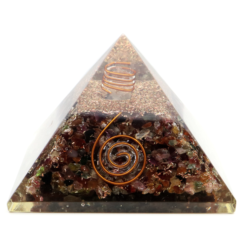 トルマリン使用 水晶単結晶入り オルゴナイトピラミッド 大人気スピリチュアルグッズ 幅約65-70mm前後