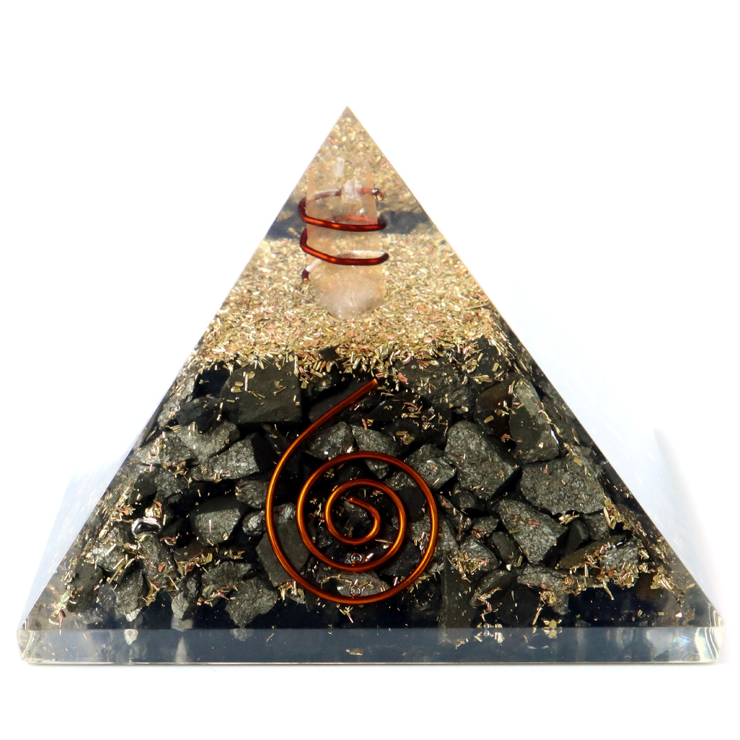 北海道産 ブラックシリカ 使用 水晶単結晶入り オルゴナイト ピラミッド 大人気スピリチュアルグッズ 幅約65-70mm前後 母の日