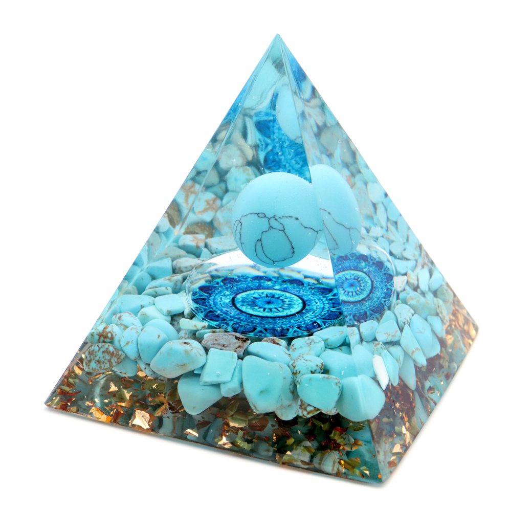 オルゴナイト ピラミッド ターコイズ トルコ石 さざれ 丸玉 orgonite pyramid  置物 天然石 パワーストーン 浄化