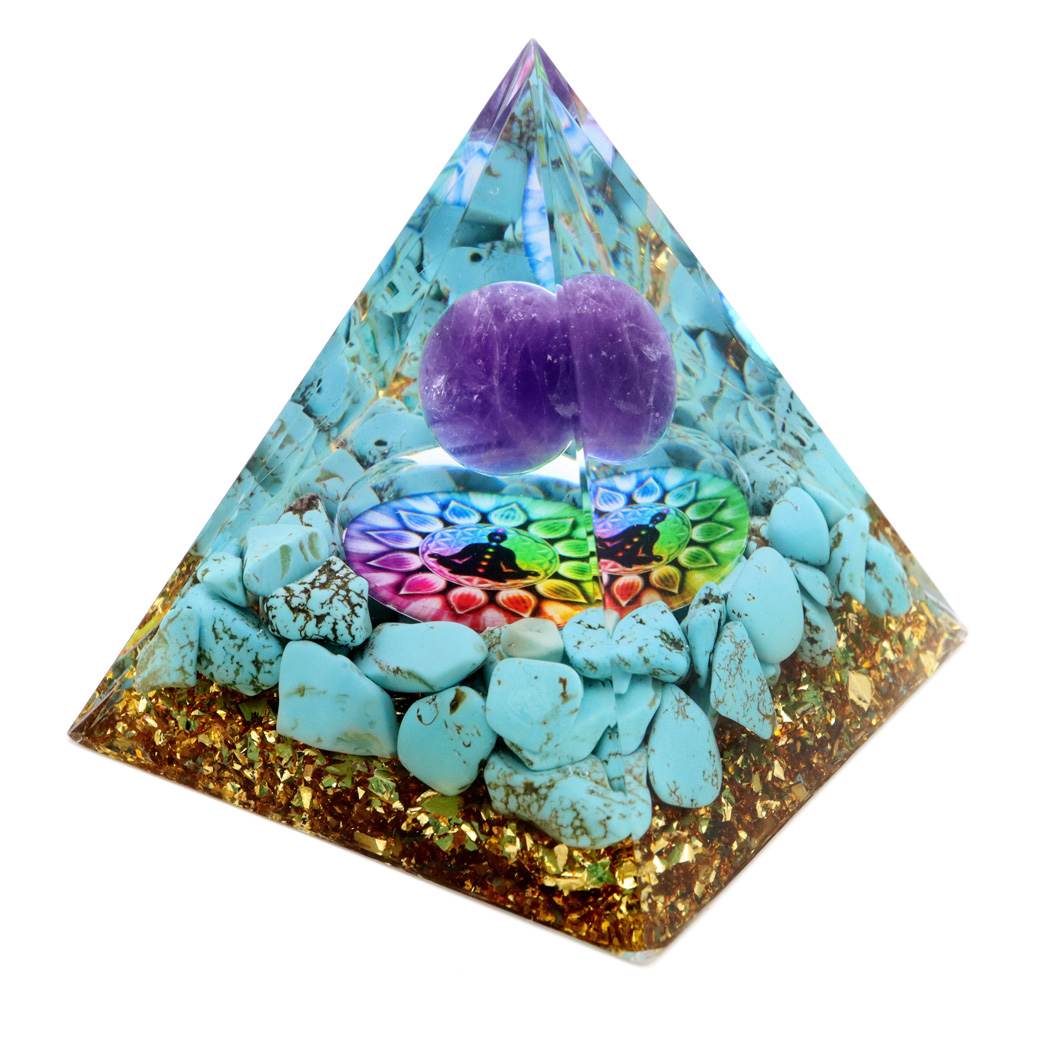 オルゴナイト ピラミッド ターコイズ トルコ石 さざれ アメジスト 丸玉 orgonite pyramid 置物 天然石 パワーストーン