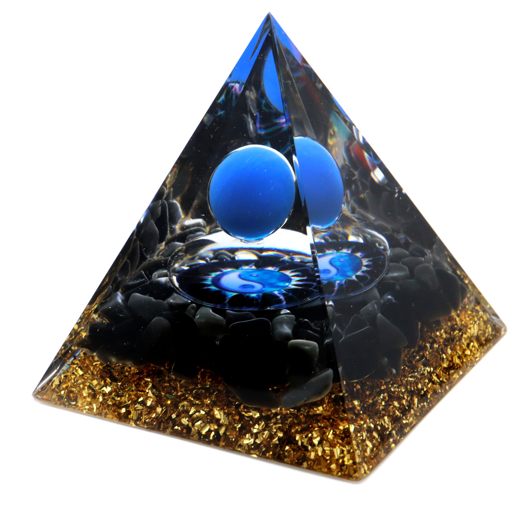 オルゴナイト ピラミッド 太極 オブシディアン さざれ orgonite pyramid  置物 天然石 パワーストーン 浄化 スピリチュアル
