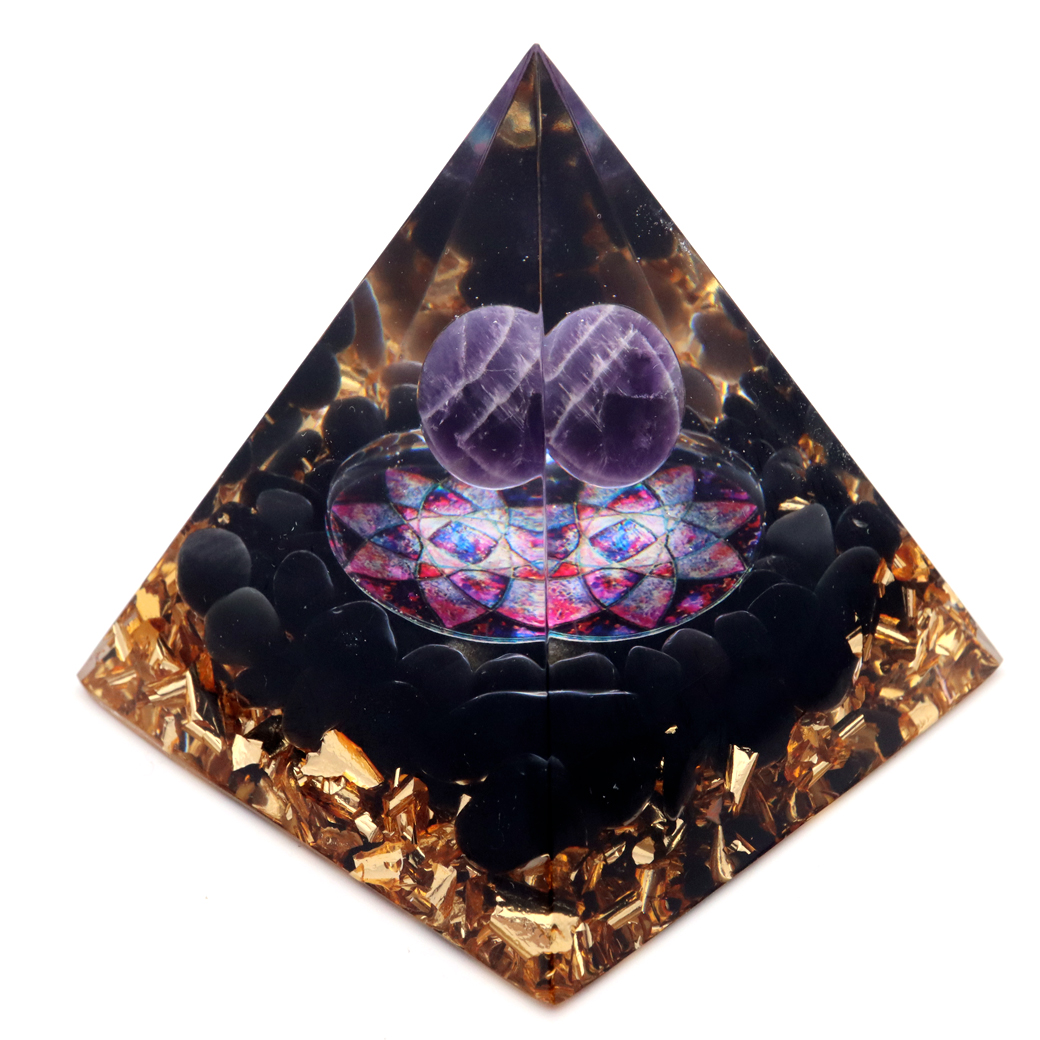 オルゴナイト ピラミッド オブシディアン さざれ アメジスト 丸玉 フラワー orgonite pyramid  置物 天然石 パワーストーン 浄化