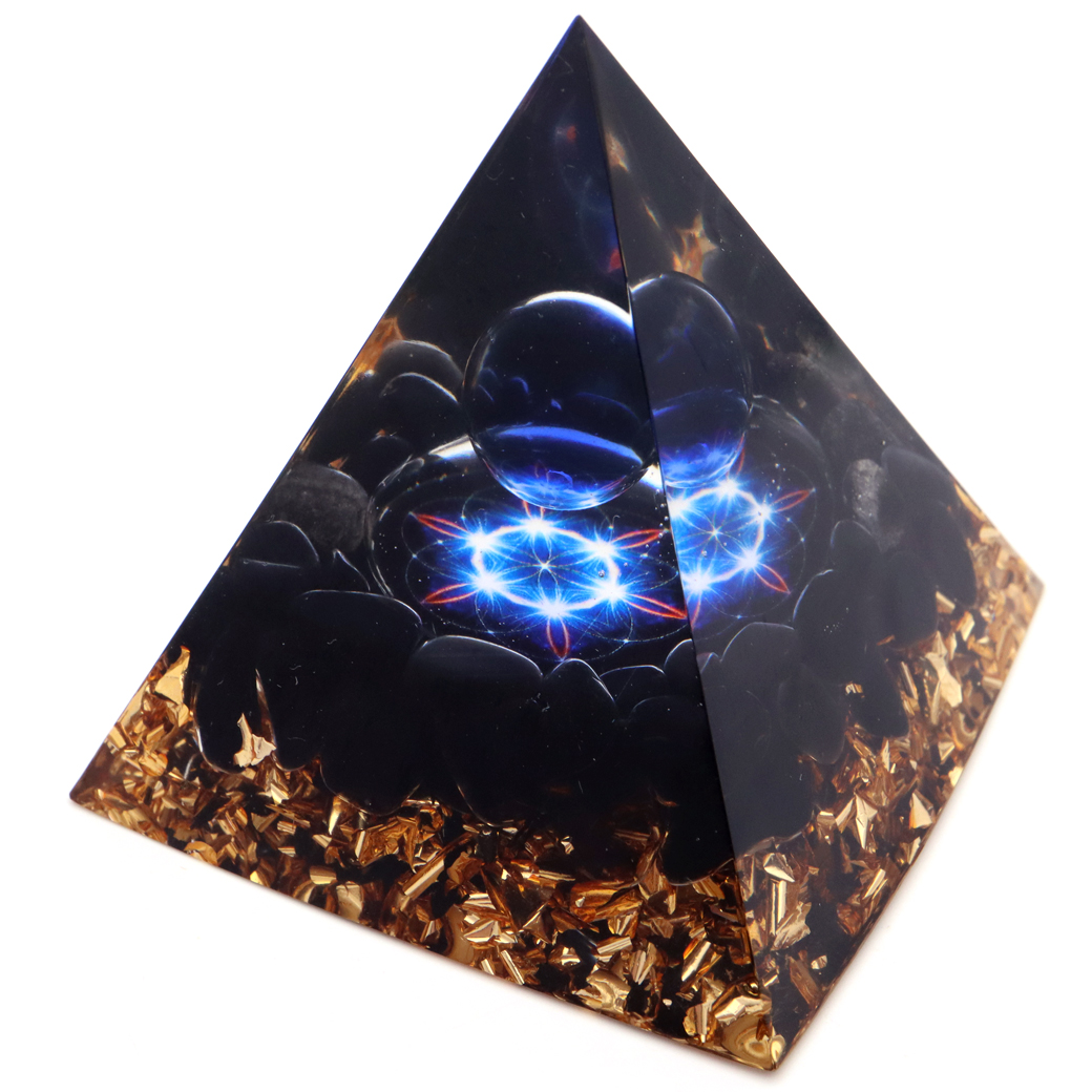 オルゴナイト ピラミッド オブシディアン さざれ 黒曜石 orgonite pyramid  置物 天然石 パワーストーン 浄化