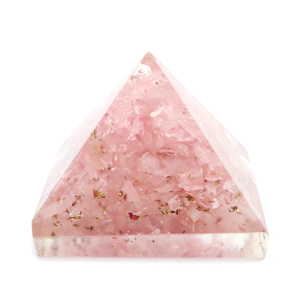 ローズクォーツ使用 オルゴナイト ピラミッド 紅水晶 大人気 スピリチュアルグッズ 幅約30mm前後 コイル無し