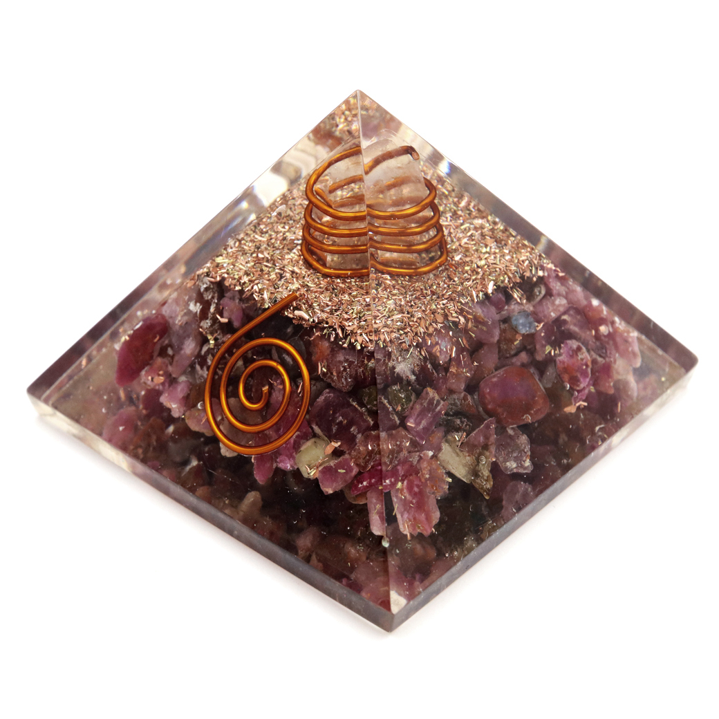 ルビー 使用 水晶 単結晶入り オルゴナイト ピラミッド 大人気 スピリチュアルグッズ 幅約55mm前後