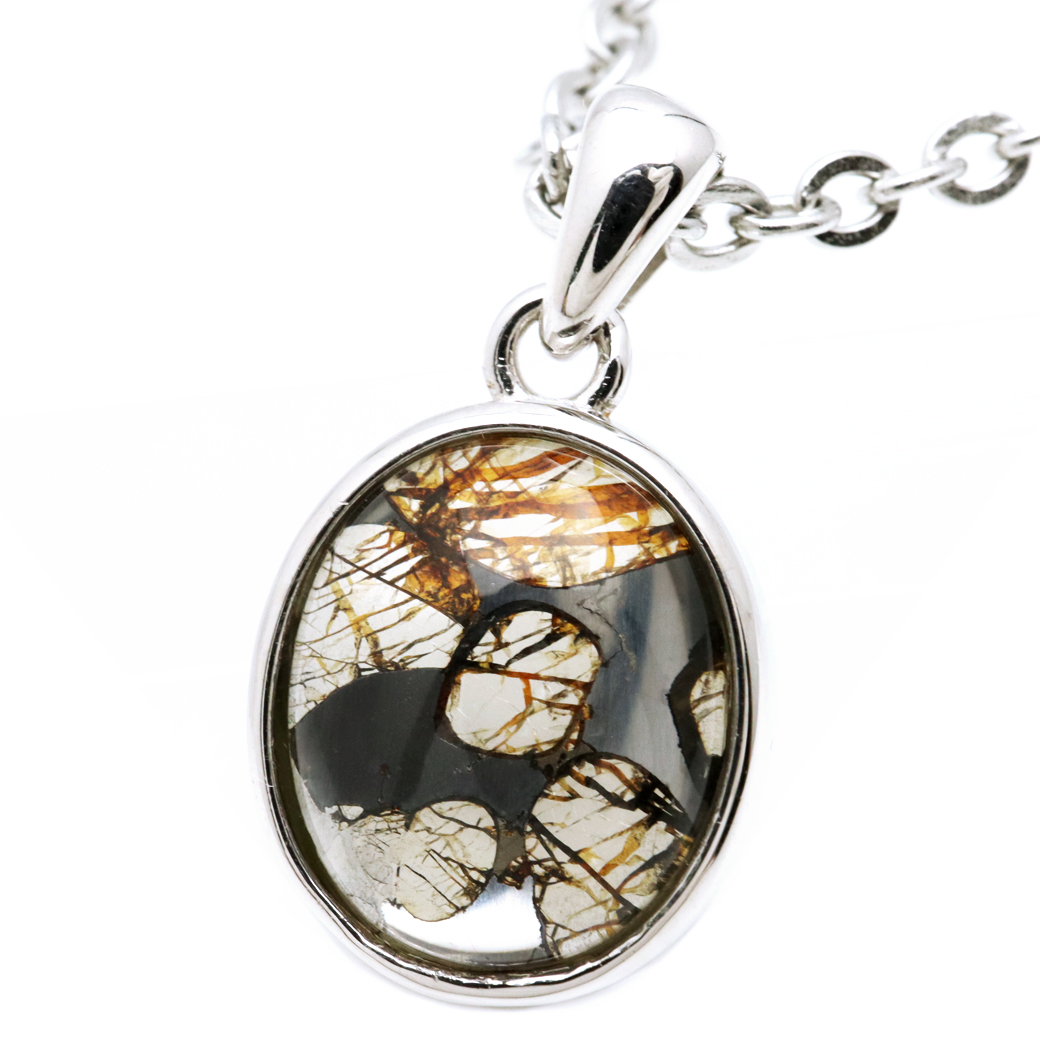 パラサイト隕石 ネックレス 鉄隕石 ケニア産 ペンダント かんらん石 1点物