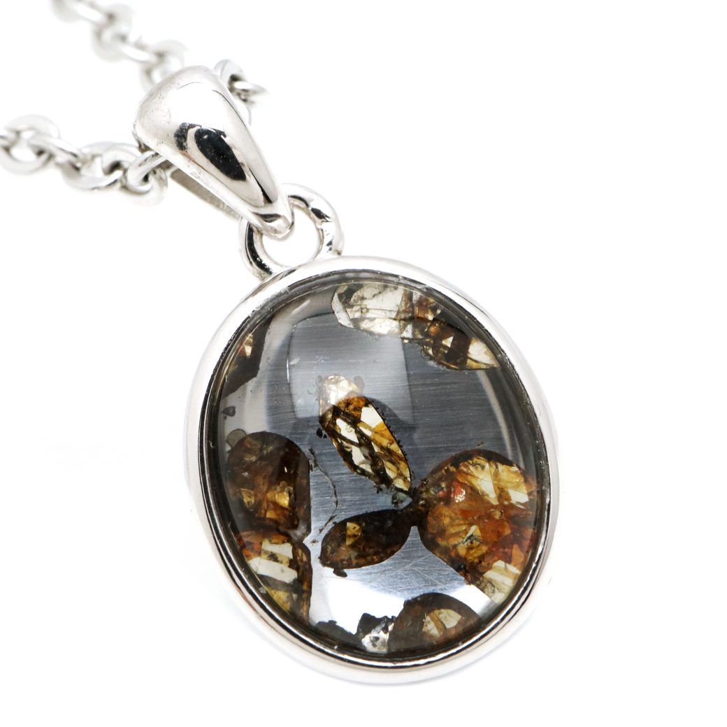 パラサイト隕石 ネックレス 鉄隕石 ケニア産 ペンダント かんらん石 1点物