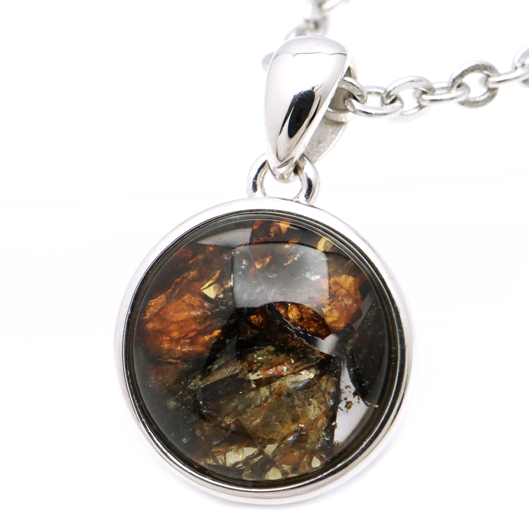 パラサイト隕石 ネックレス 鉄隕石 ケニア産 ペンダント かんらん石 1点物