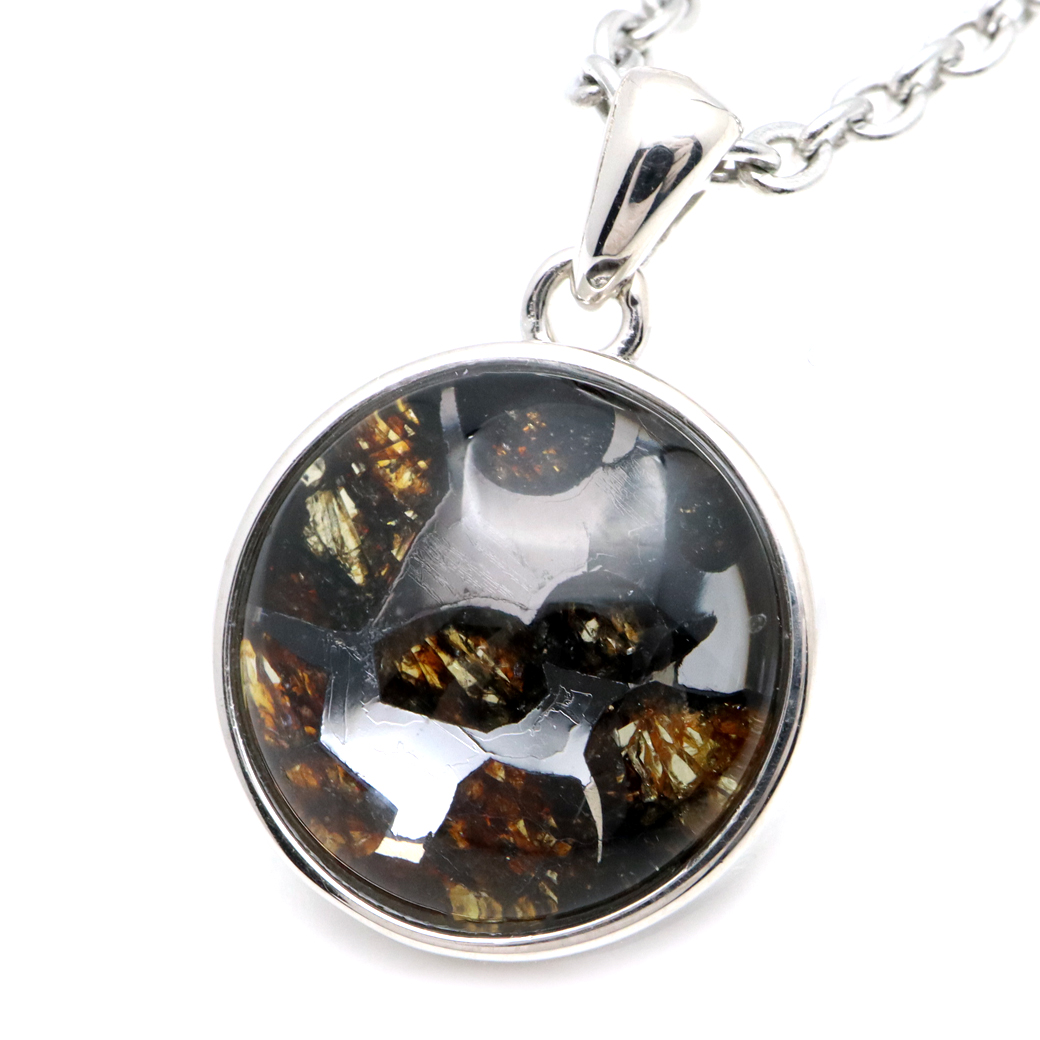 パラサイト隕石 ネックレス 鉄隕石 ケニア産 ペンダント かんらん石 1点物