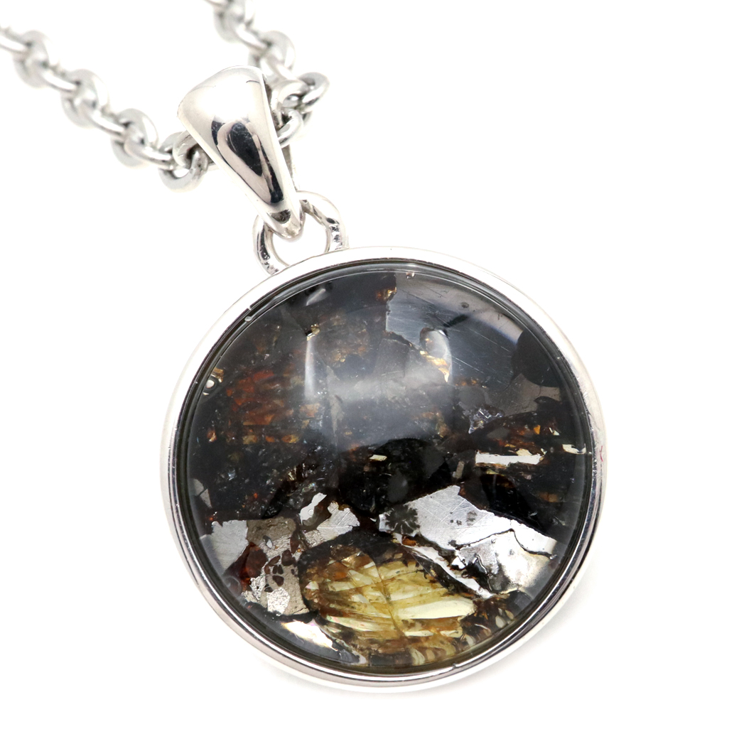 パラサイト隕石 ネックレス 鉄隕石 ケニア産 ペンダント かんらん石 1点物