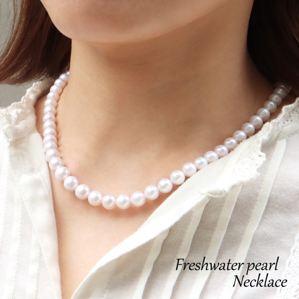天然淡水パール 真珠ネックレス ラウンド型 AA ホワイト 8mm 長さ40cm 6月 誕生石 卒園式 入学式 冠婚葬祭
