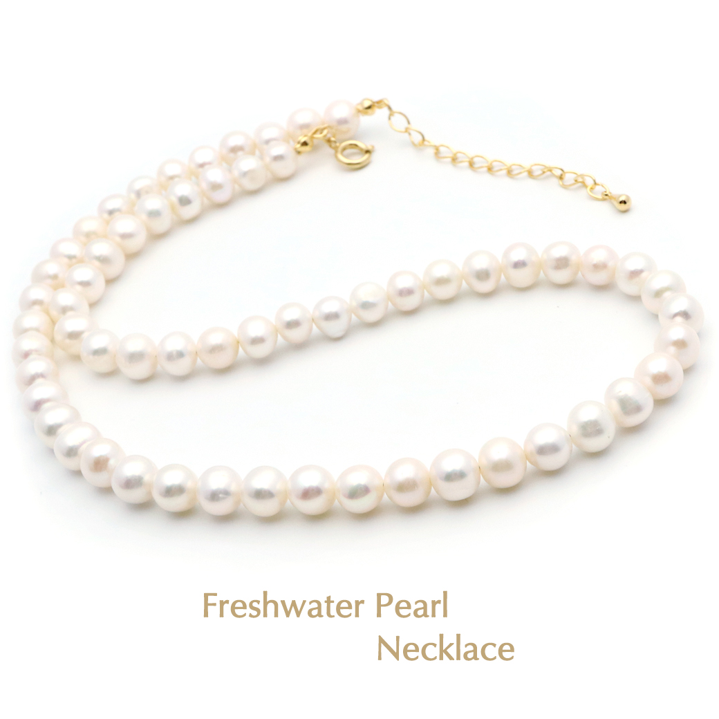 天然淡水パール 真珠ネックレス セミラウンド～ポテト型 ホワイト 6-7mm 長さ40cm 6月 誕生石 卒園式 入学式 冠婚葬祭