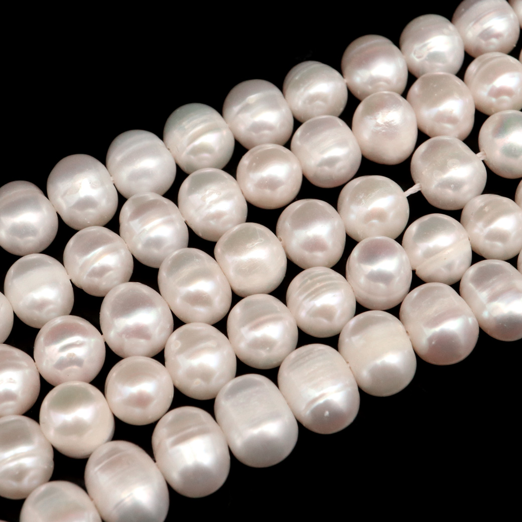 淡水パール 真珠ビーズ 6-7mm セミラウンド～ポテト型 ホワイト 一連 約34cm パーツ 制作