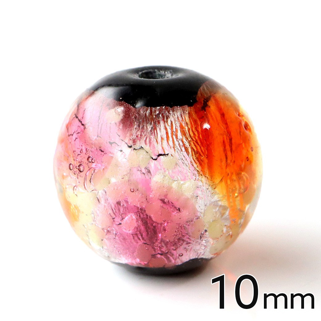 光る ホタルガラス ピンク オレンジ MIXカラー 10mm 粒売り 1粒 とんぼ玉 沖縄 琉球 お土産