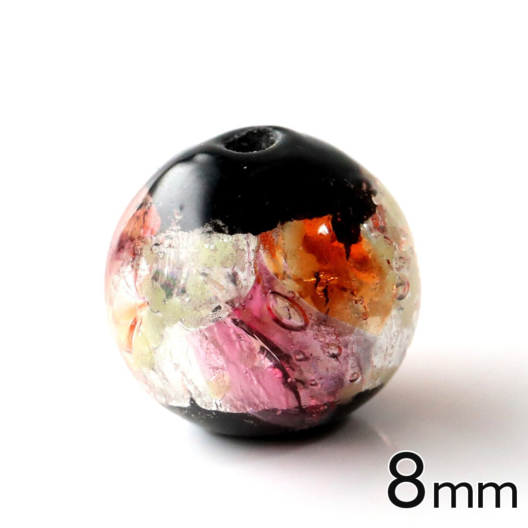 光る ホタルガラス ピンク オレンジ MIXカラー 8mm 粒売り 1粒 とんぼ玉 沖縄 琉球 お土産