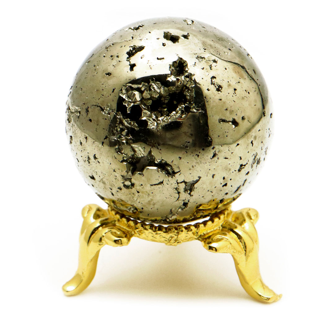 パイライト 丸玉 35mm 1点物 ペルー産 台座付き 置き物 天然石 パワーストーン ピカピカ鏡面 黄鉄鉱 
