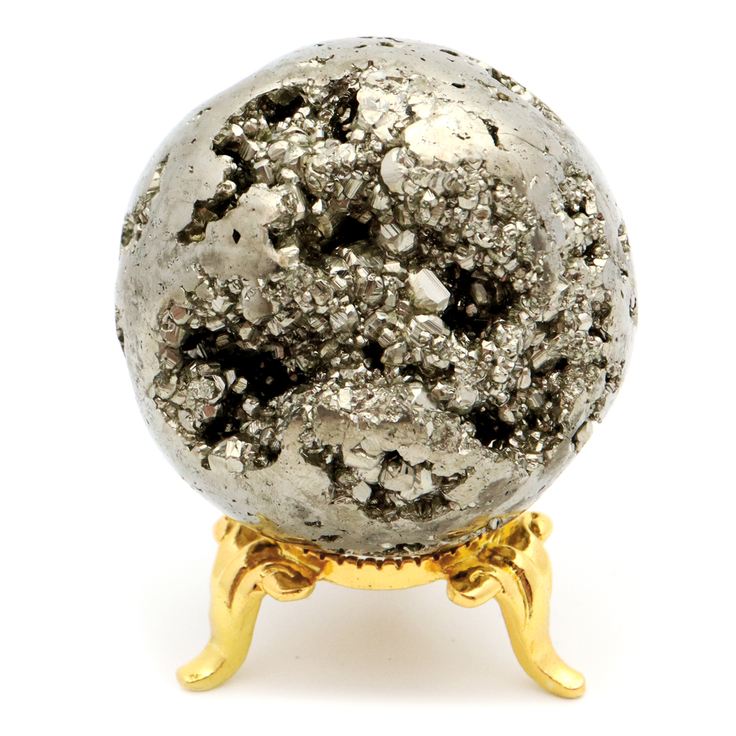 パイライト 丸玉 45mm 1点物 ペルー産 台座付き 置き物 天然石 パワーストーン ピカピカ鏡面 黄鉄鉱 
