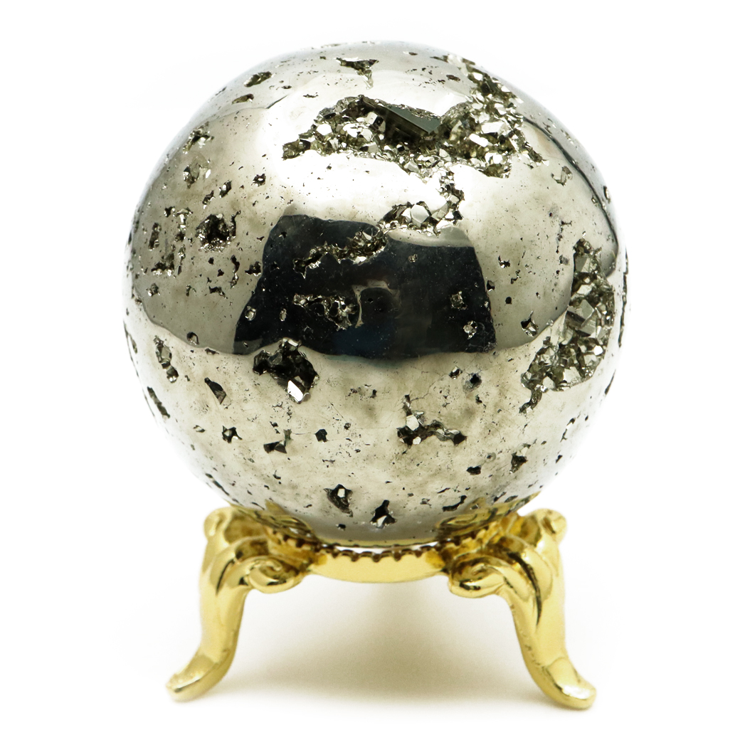 パイライト 丸玉 1点物 ペルー産 台座付き 置き物 天然石 パワーストーン ピカピカ鏡面 黄鉄鉱