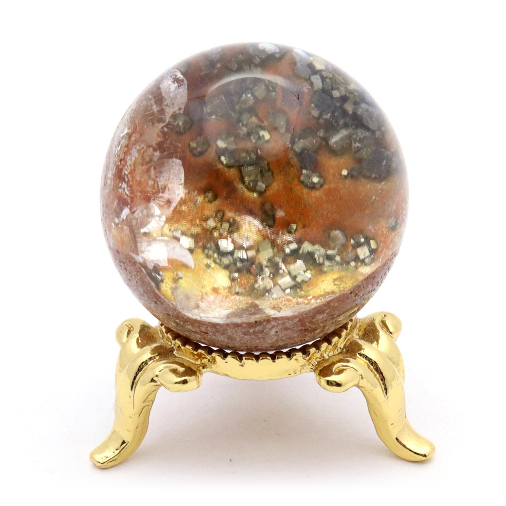 パイライト イン ガーデンクォーツ 丸玉 台座付き 庭園水晶 黄鉄鉱 天然石 Pyrite 1点もの