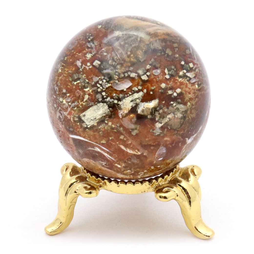 パイライト イン ガーデンクォーツ 丸玉 台座付き 庭園水晶 黄鉄鉱 天然石 Pyrite 1点もの