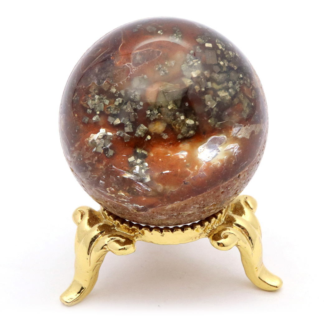 パイライト イン ガーデンクォーツ 丸玉 台座付き 庭園水晶 黄鉄鉱 天然石 Pyrite 1点もの