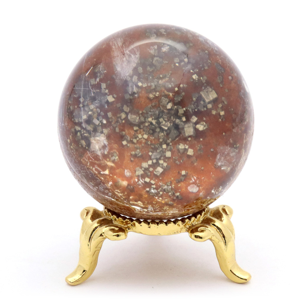 パイライト イン ガーデンクォーツ 丸玉 台座付き 庭園水晶 黄鉄鉱 天然石 Pyrite 1点もの