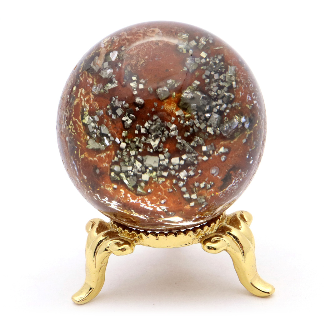 パイライト イン ガーデンクォーツ 丸玉 台座付き 庭園水晶 黄鉄鉱 天然石 Pyrite 1点もの