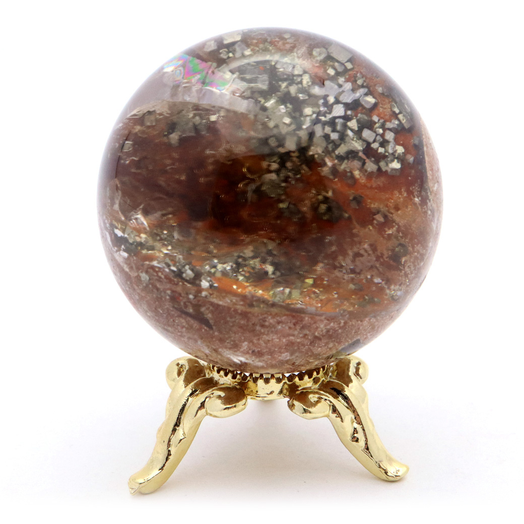 パイライト イン ガーデンクォーツ 丸玉 台座付き 庭園水晶 黄鉄鉱 天然石 Pyrite 1点もの