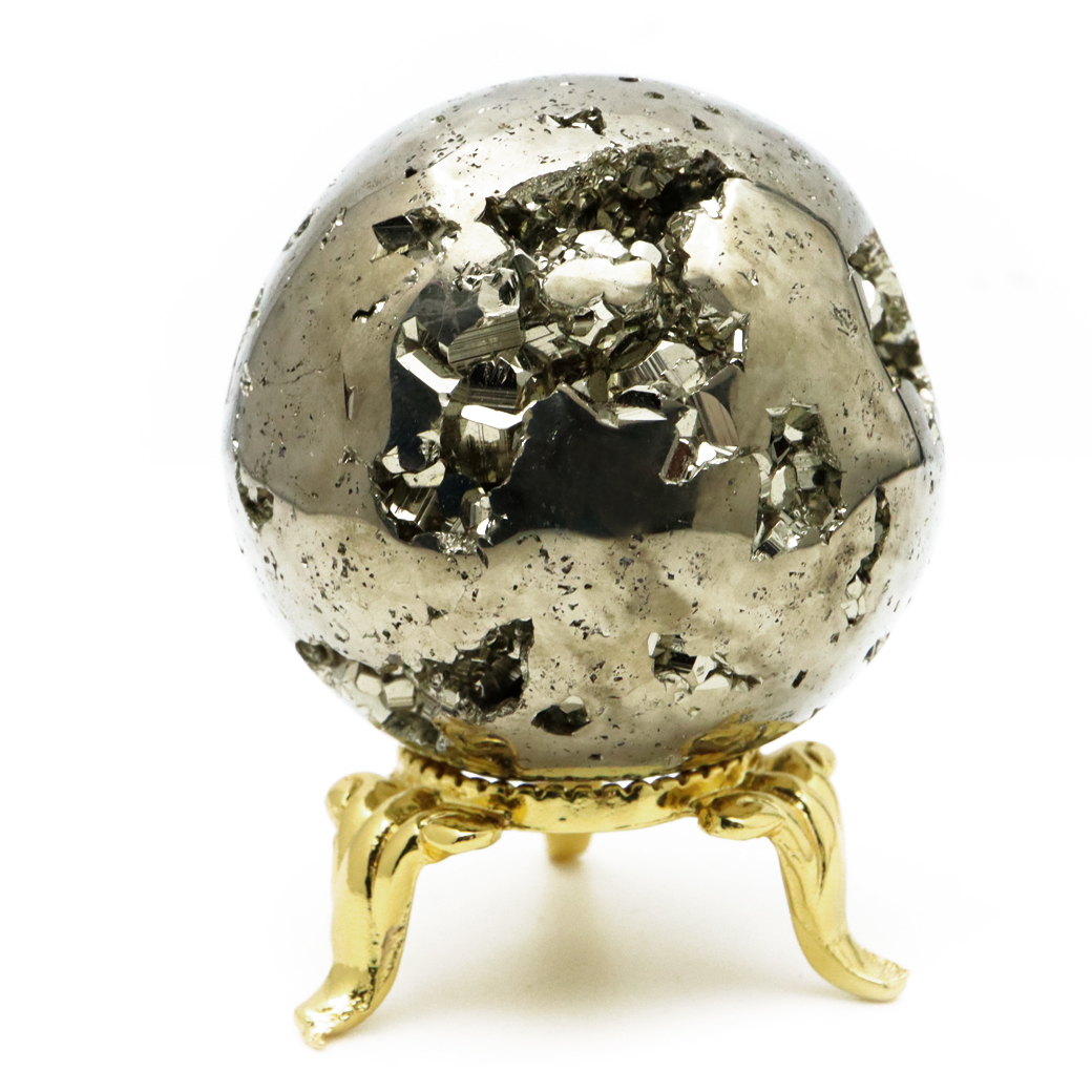 パイライト 丸玉 1点物 ペルー産 台座付き 置き物 天然石 パワーストーン ピカピカ鏡面 黄鉄鉱