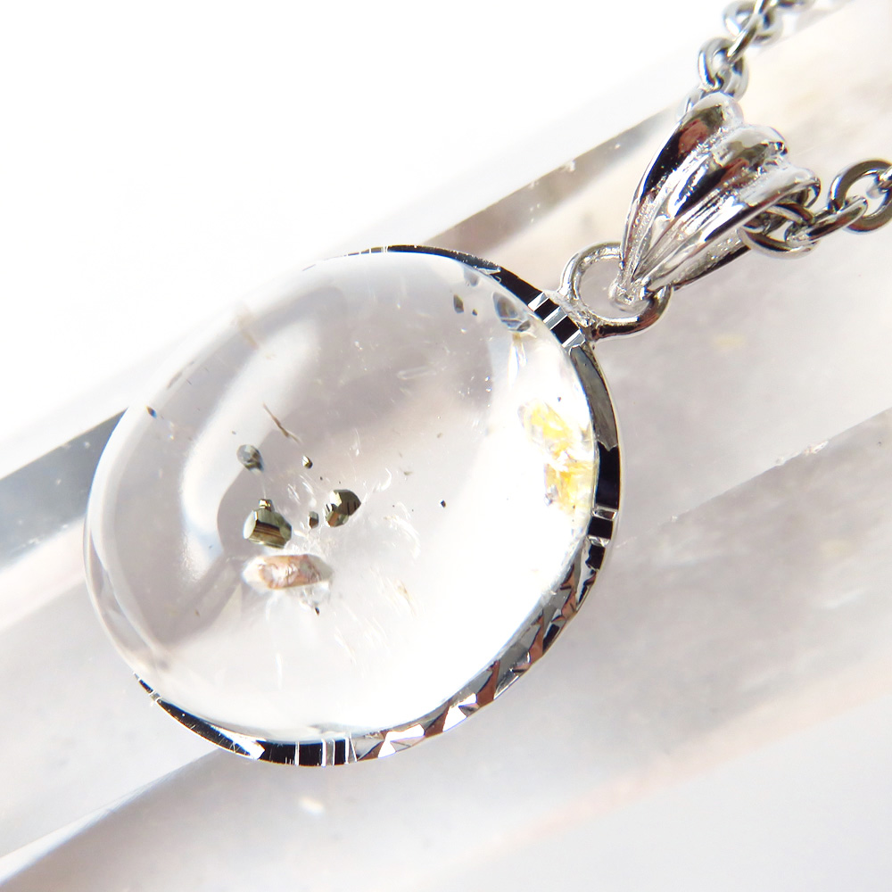 パイライト イン クォーツ ペンダント高品質 Silver925 チェーン付き ブラジル産