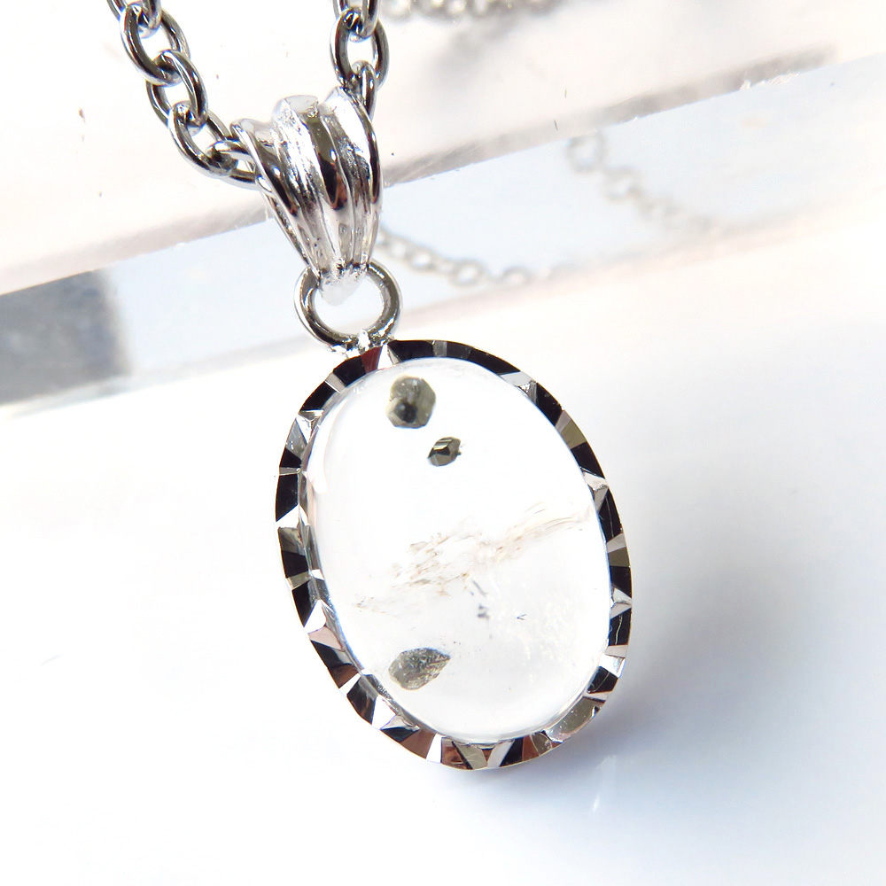 パイライト イン クォーツ ペンダント高品質 Silver925 チェーン付き ブラジル産