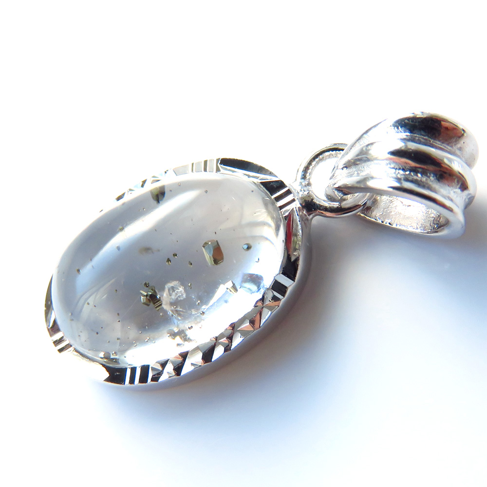 パイライト イン クォーツ ペンダント高品質 Silver925 チェーン付き ブラジル産