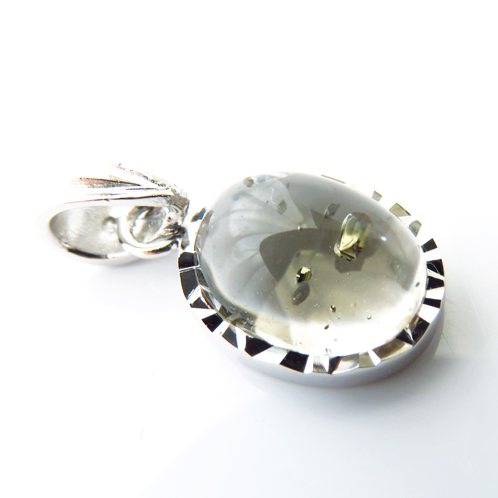 パイライト イン クォーツ ペンダント高品質 Silver925 チェーン付き ブラジル産