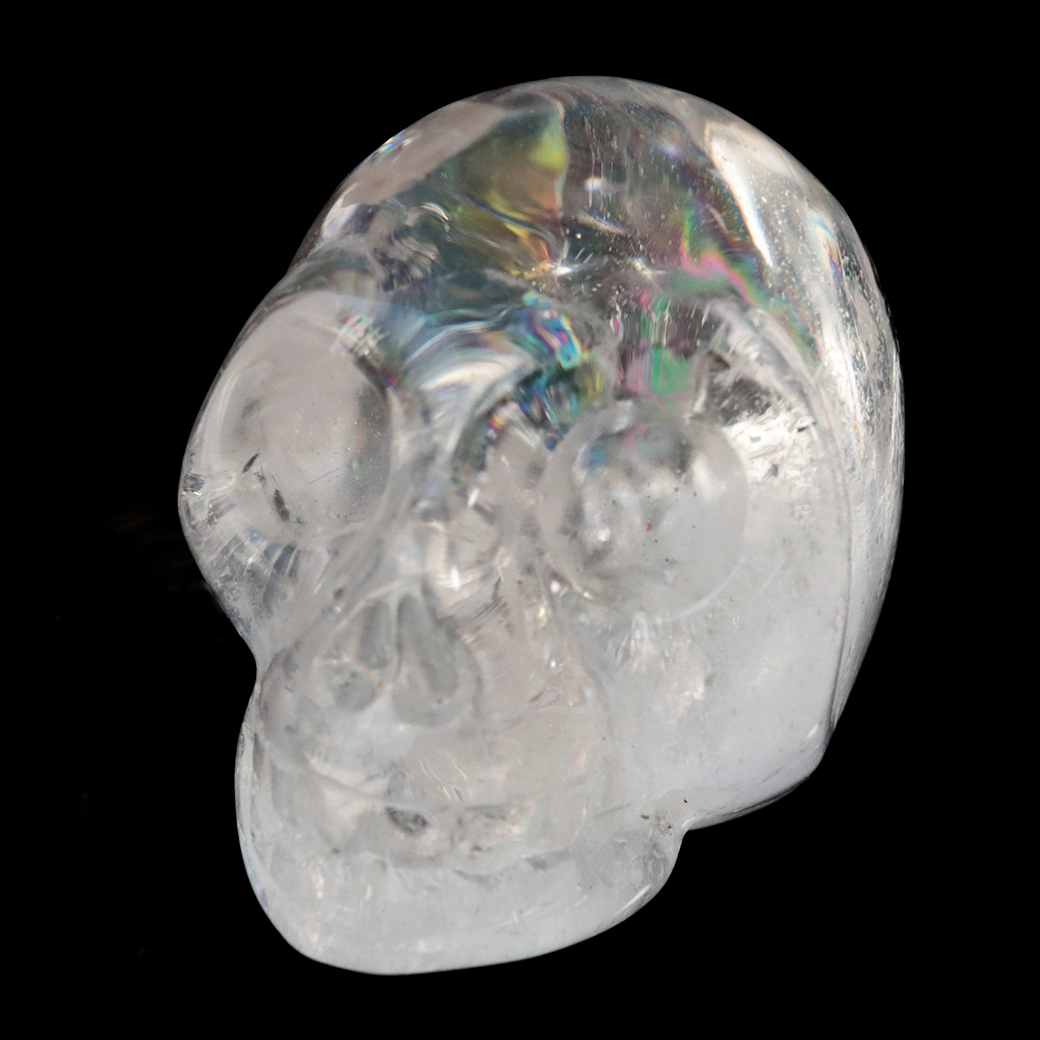 クリスタル スカル 天然水晶 虹入り 骸骨 置物  アイリスクォーツ ドクロ ブラジル産
