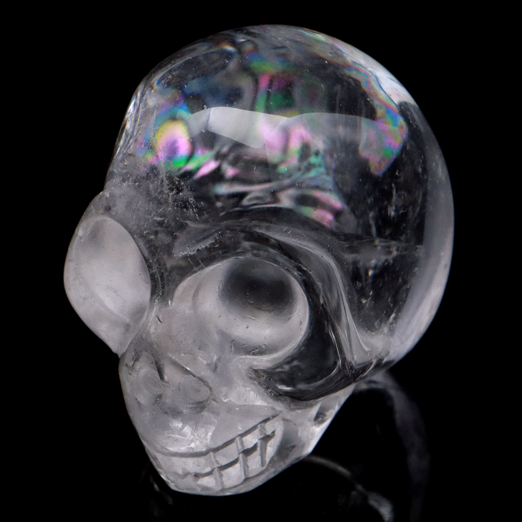 クリスタル スカル 天然水晶 虹入り 骸骨 置物  アイリスクォーツ ドクロ ブラジル産