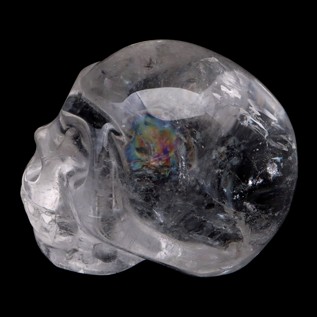 クリスタル スカル 天然水晶 虹入り 骸骨 置物  アイリスクォーツ ドクロ ブラジル産