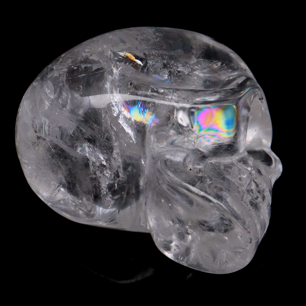 クリスタル スカル 天然水晶 虹入り 骸骨 置物  アイリスクォーツ ドクロ ブラジル産