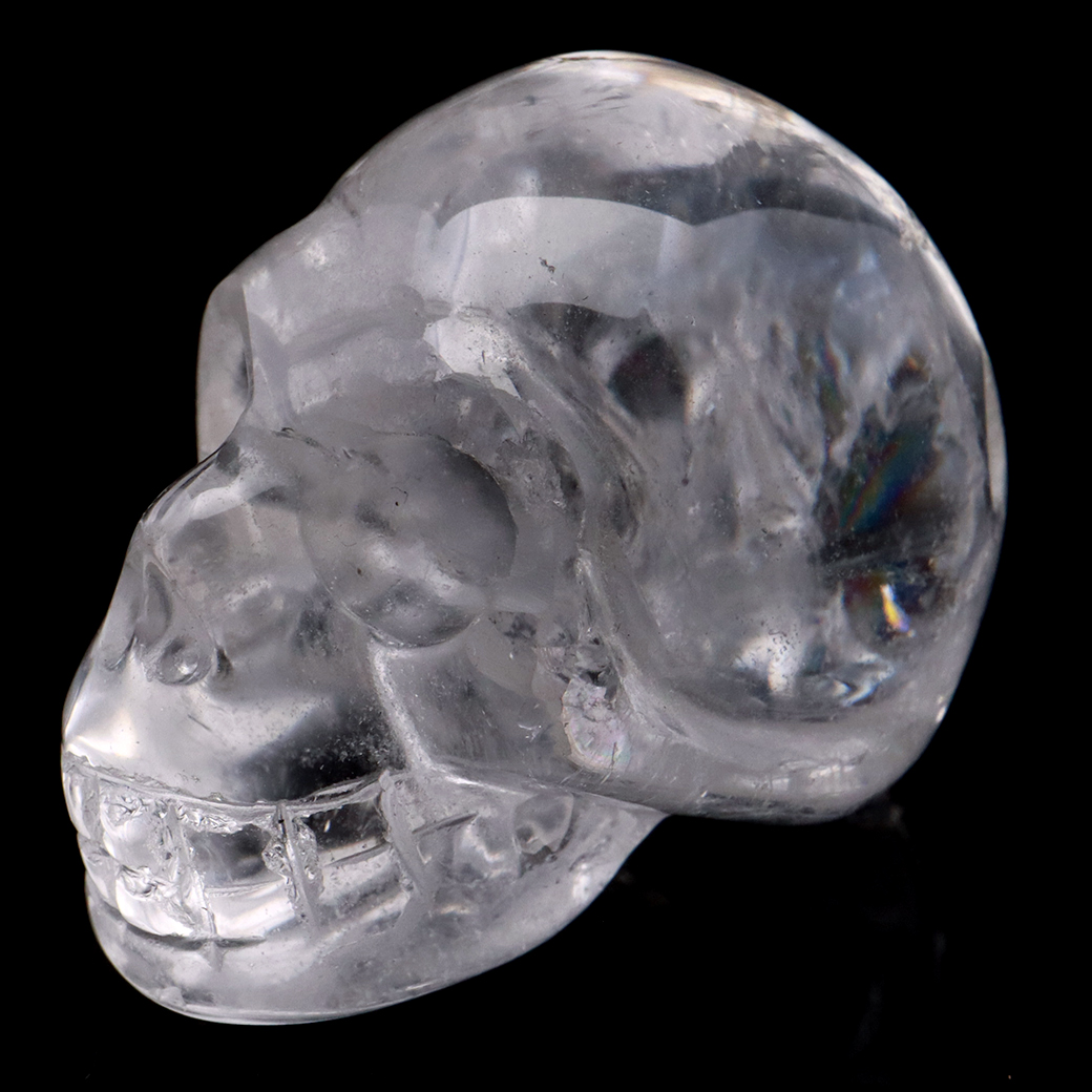 クリスタル スカル 天然水晶 虹入り 骸骨 置物  アイリスクォーツ ドクロ ブラジル産