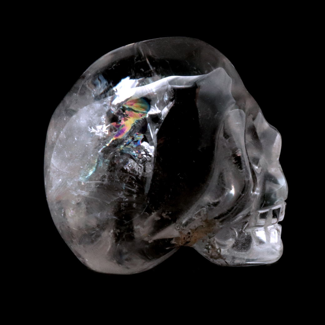 クリスタル スカル 天然水晶 虹入り 骸骨 置物 アイリスクォーツ ドクロ ブラジル産 1点もの 天然石 パワーストーン