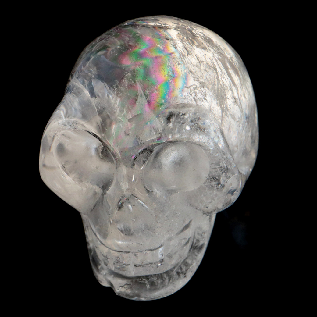 クリスタル スカル 天然水晶 虹入り 骸骨 置物  アイリスクォーツ ドクロ ブラジル産